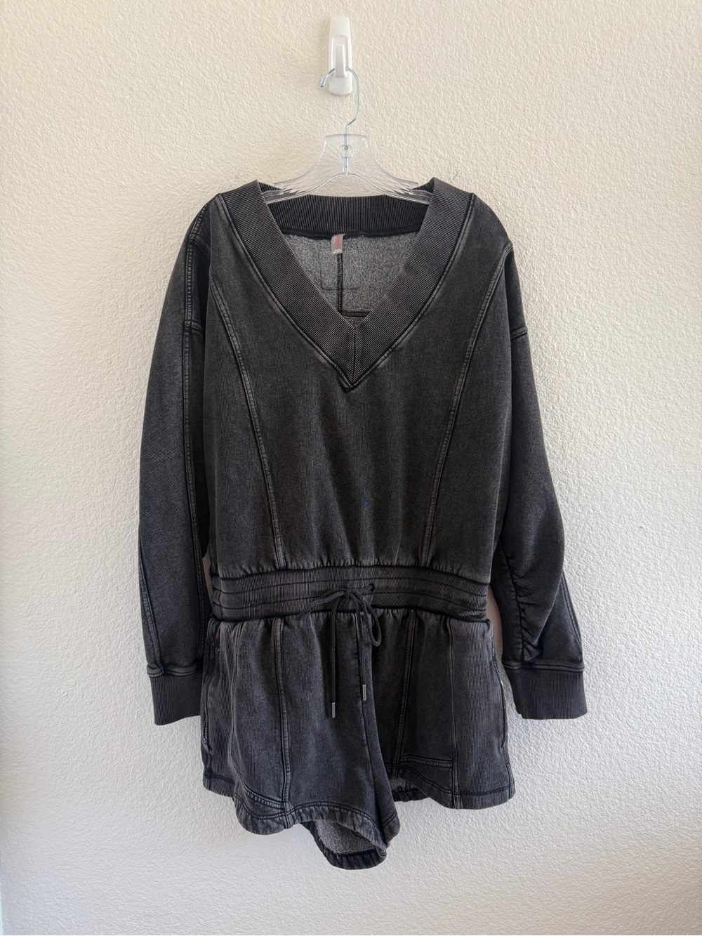FP Movement by Free People Washed Black V-Neck Sweatshirt Romper